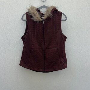 Fade by BKE Brown Full Zip Faux Fur Trim Hooded Winter Vest Womens Large